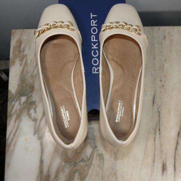 NiB Elegant Vanilla Leather Rockport Women's Zoie Chain Ballet Flat 9.5 - Picture 13 of 16